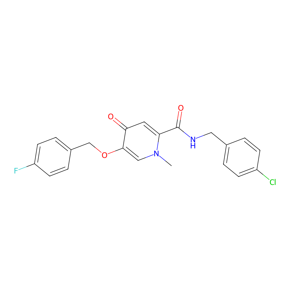 N-(4-chlorobenzyl)-5-((4-fluorobenzyl)oxy)-1-methyl-4-oxo-1,4-dihydropyridine-2-carboxamide molecular structure, CAS 1021223-32-4