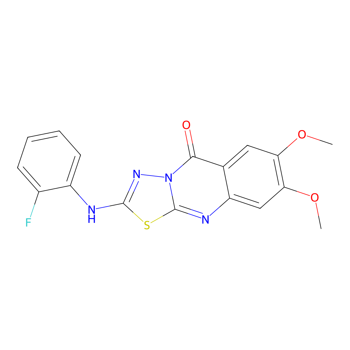 2-[(2-fluorophenyl)amino]-7,8-dimethoxy-5H-[1,3,4]thiadiazolo[2,3-b]quinazolin-5-one molecular structure, CAS 1021223-40-4