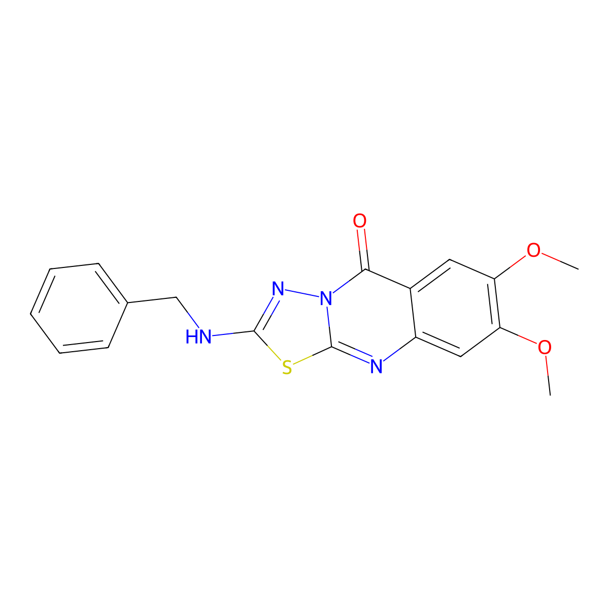 2-(benzylamino)-7,8-dimethoxy-5H-[1,3,4]thiadiazolo[2,3-b]quinazolin-5-one molecular structure, CAS 1021223-41-5