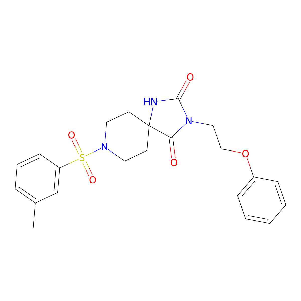 8-(3-Methylbenzenesulfonyl)-3-(2-phenoxyethyl)-1,3,8-triazaspiro[4.5]decane-2,4-dione molecular structure, CAS 1021223-44-8