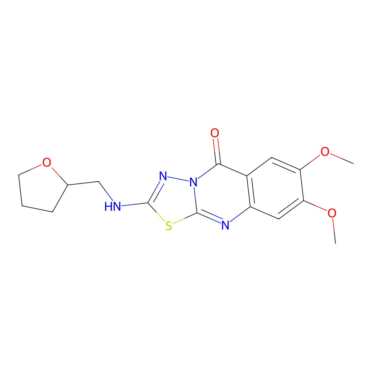 7,8-dimethoxy-2-[(tetrahydro-2-furanylmethyl)amino]-5H-[1,3,4]thiadiazolo[2,3-b]quinazolin-5-one molecular structure, CAS 1021223-46-0