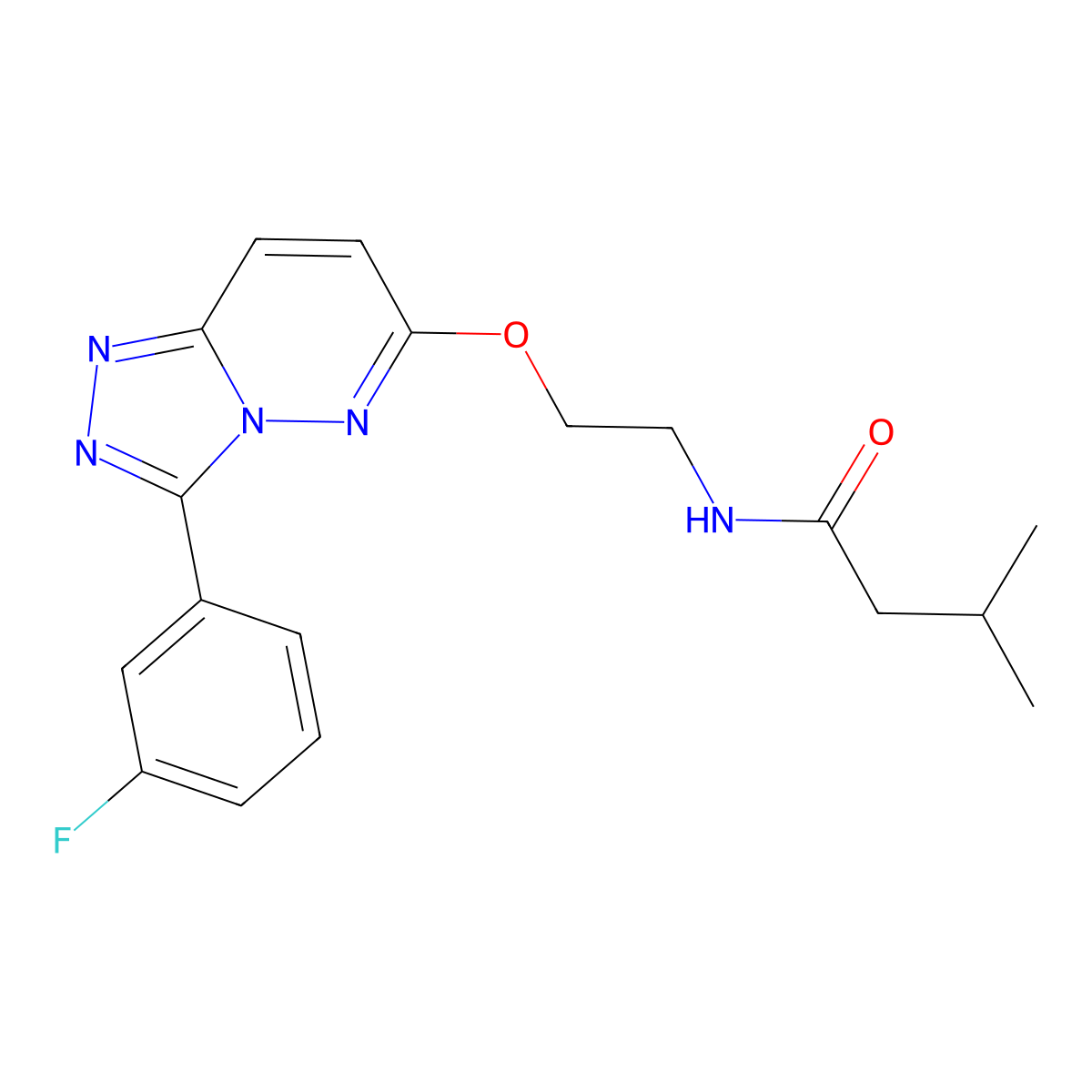 N-(2-{[3-(3-fluorophenyl)-[1,2,4]triazolo[4,3-b]pyridazin-6-yl]oxy}ethyl)-3-methylbutanamide molecular structure, CAS 1021223-51-7