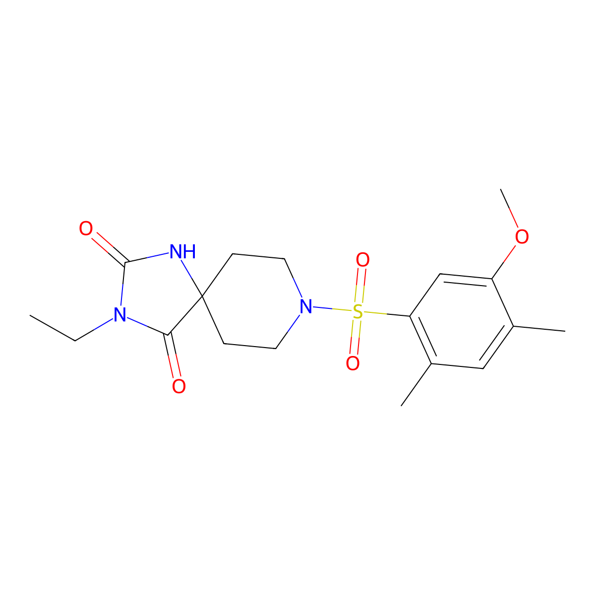 3-Ethyl-8-(5-methoxy-2,4-dimethylbenzenesulfonyl)-1,3,8-triazaspiro[4.5]decane-2,4-dione molecular structure, CAS 1021223-52-8