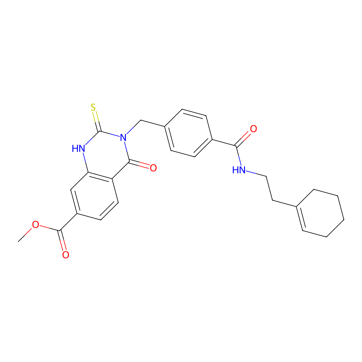 Methyl 3-[(4-{[2-(cyclohex-1-en-1-yl)ethyl]carbamoyl}phenyl)methyl]-4-oxo-2-sulfanylidene-1,2,3,4-tetrahydroquinazoline-7-carboxylate molecular structure, CAS 1021223-65-3