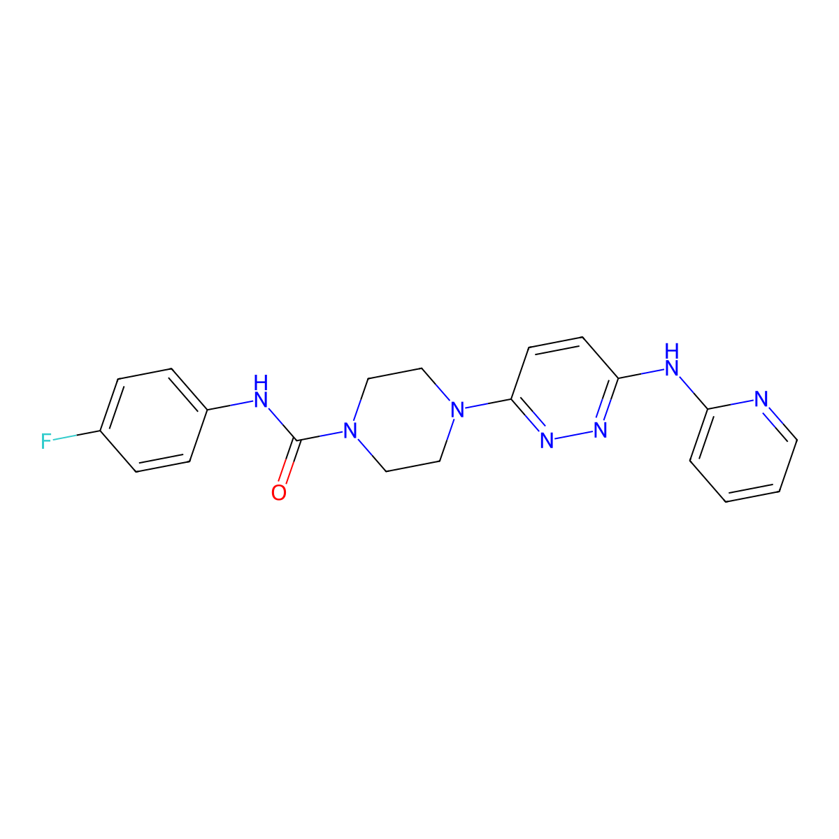 N-(4-fluorophenyl)-4-(6-(pyridin-2-ylamino)pyridazin-3-yl)piperazine-1-carboxamide molecular structure, CAS 1021223-71-1