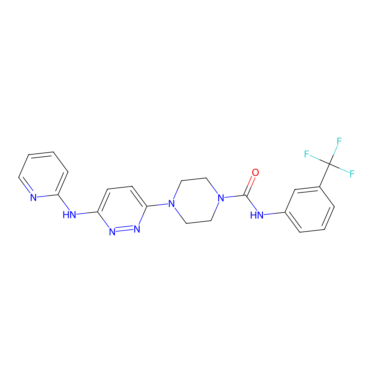 4-(6-(pyridin-2-ylamino)pyridazin-3-yl)-N-(3-(trifluoromethyl)phenyl)piperazine-1-carboxamide molecular structure, CAS 1021223-74-4