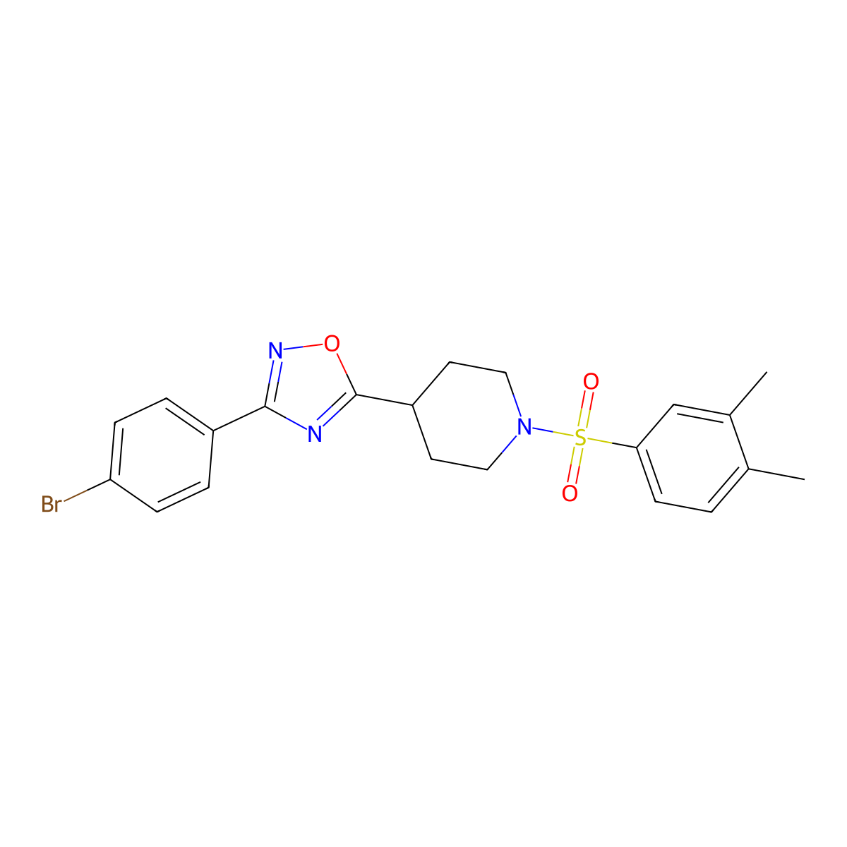 3-(4-Bromophenyl)-5-(1-((3,4-dimethylphenyl)sulfonyl)piperidin-4-yl)-1,2,4-oxadiazole molecular structure, CAS 1021223-77-7