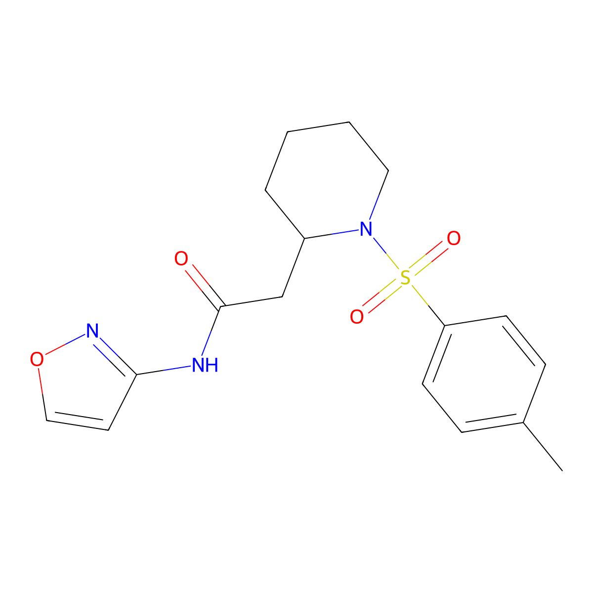 N-(isoxazol-3-yl)-2-(1-tosylpiperidin-2-yl)acetamide molecular structure, CAS 1021223-83-5