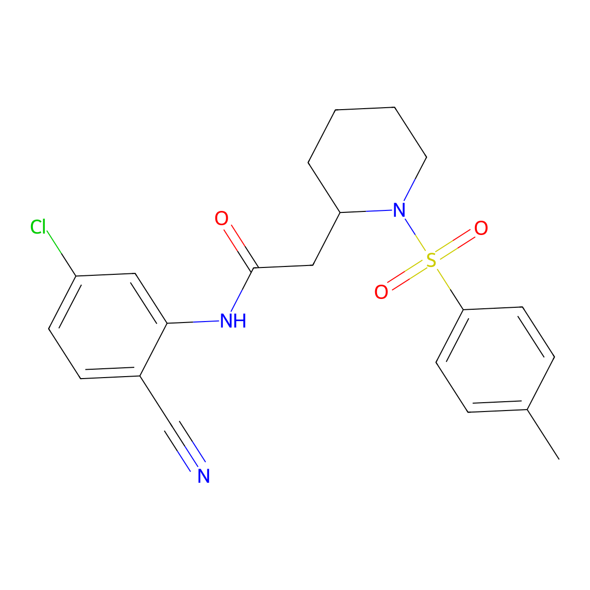 N-(5-chloro-2-cyanophenyl)-2-(1-tosylpiperidin-2-yl)acetamide molecular structure, CAS 1021223-86-8