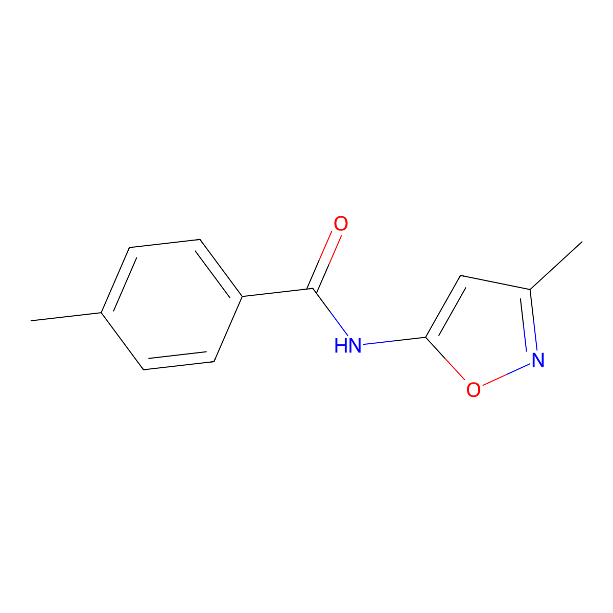 4-methyl-N-(3-methyl-1,2-oxazol-5-yl)benzamide molecular structure, CAS 1021223-96-0
