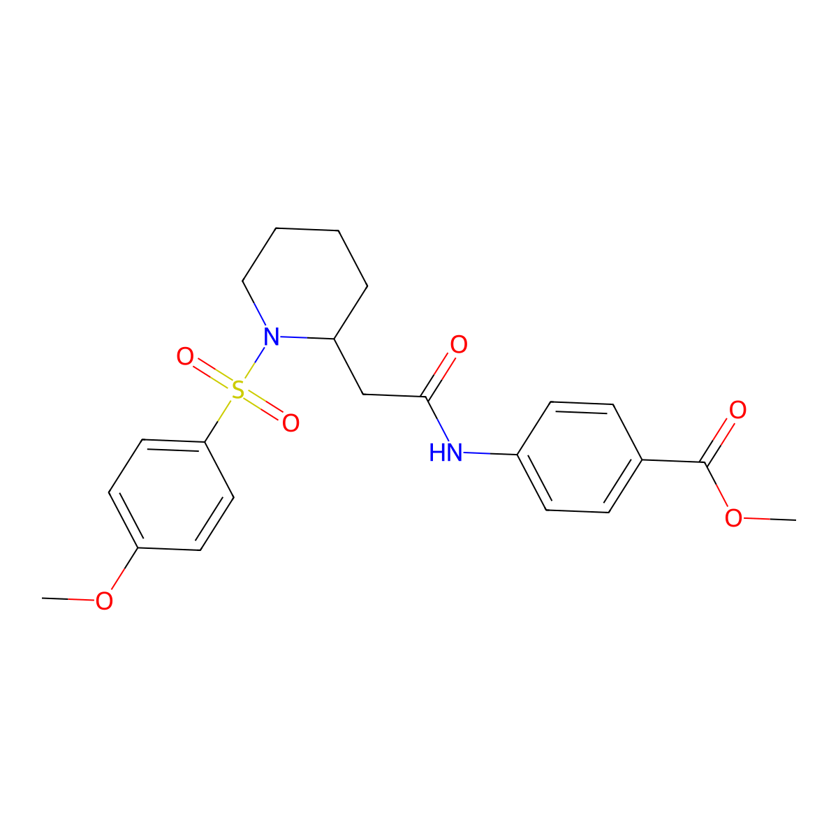 Methyl 4-(2-(1-((4-methoxyphenyl)sulfonyl)piperidin-2-yl)acetamido)benzoate molecular structure, CAS 1021223-97-1