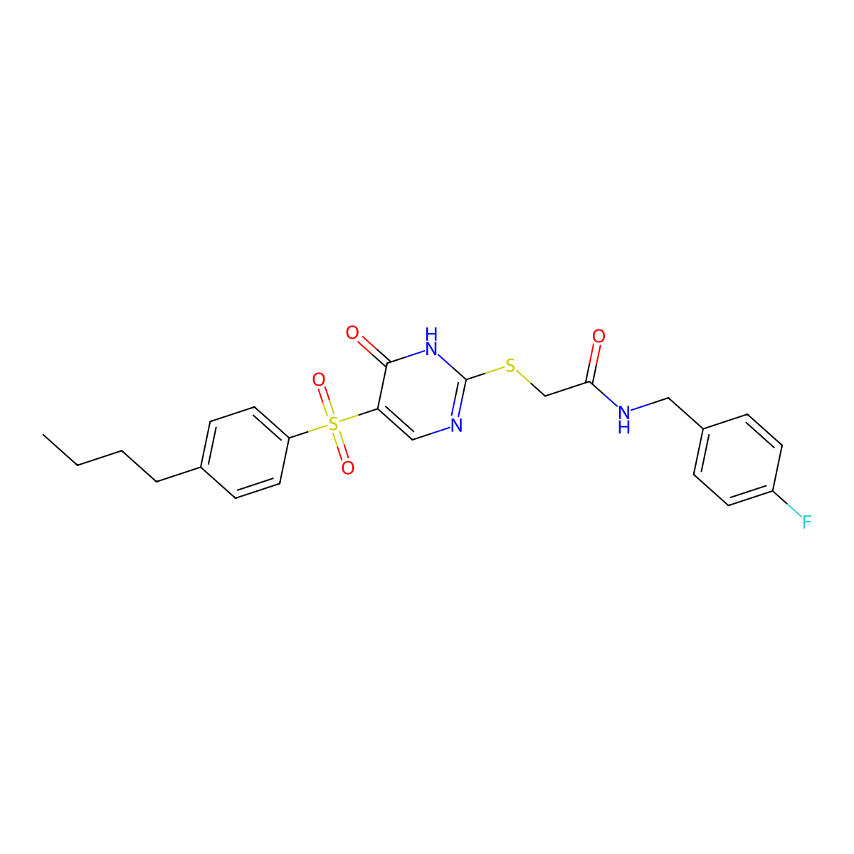 2-{[5-(4-butylbenzenesulfonyl)-6-oxo-1,6-dihydropyrimidin-2-yl]sulfanyl}-N-[(4-fluorophenyl)methyl]acetamide molecular structure, CAS 1021223-98-2