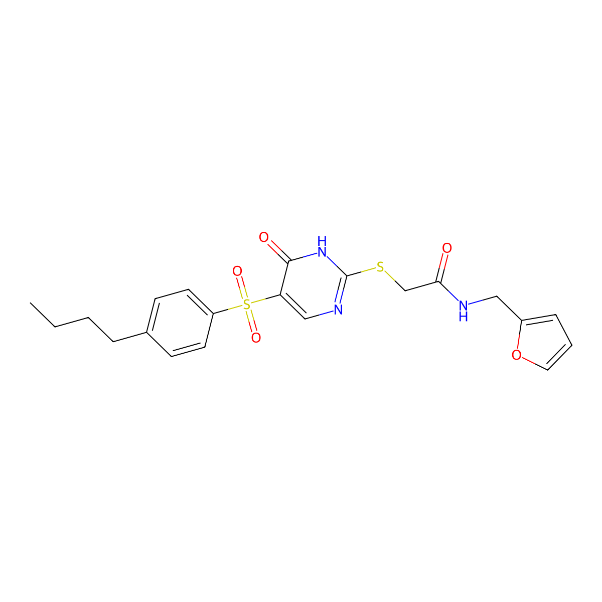 2-{[5-(4-butylbenzenesulfonyl)-6-oxo-1,6-dihydropyrimidin-2-yl]sulfanyl}-N-[(furan-2-yl)methyl]acetamide molecular structure, CAS 1021224-00-9