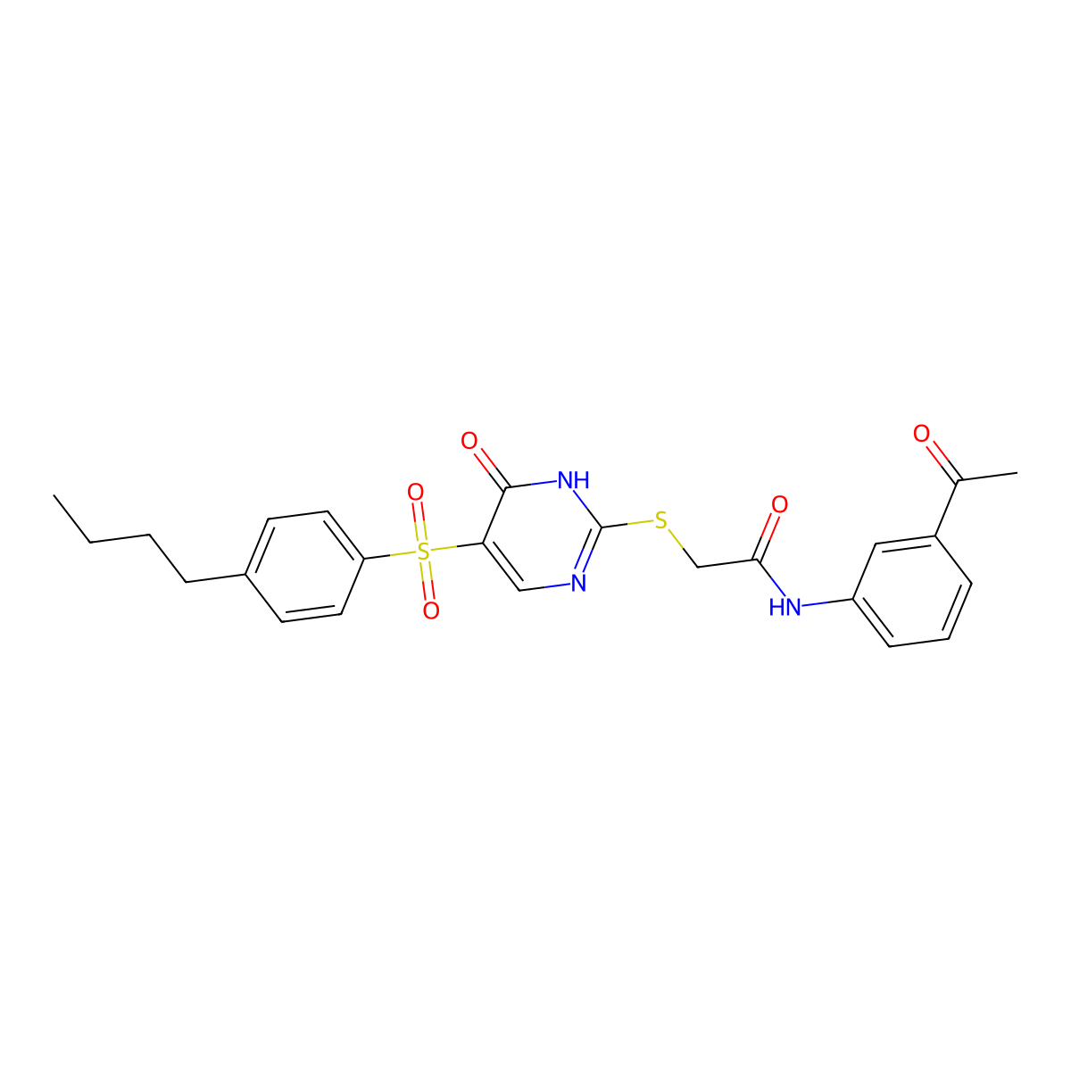 N-(3-acetylphenyl)-2-{[5-(4-butylbenzenesulfonyl)-6-oxo-1,6-dihydropyrimidin-2-yl]sulfanyl}acetamide molecular structure, CAS 1021224-07-6