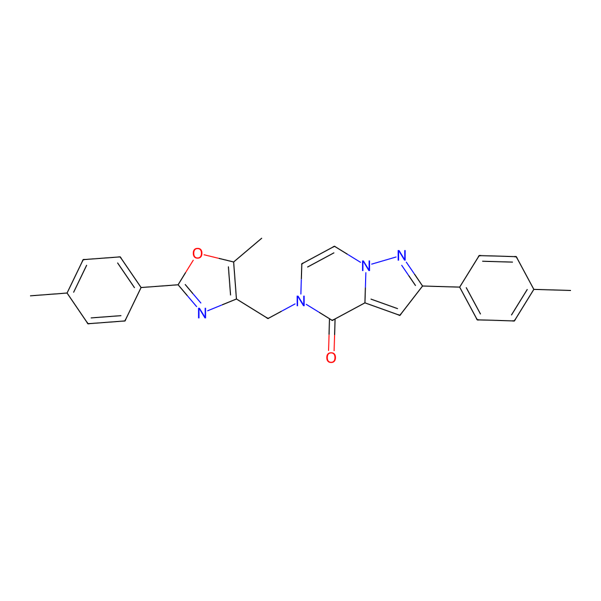 5-{[5-methyl-2-(4-methylphenyl)-1,3-oxazol-4-yl]methyl}-2-(4-methylphenyl)-4H,5H-pyrazolo[1,5-a]pyrazin-4-one molecular structure, CAS 1021224-10-1