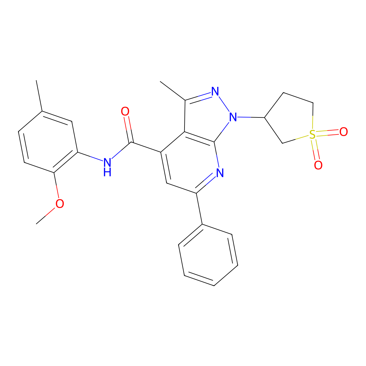 1-(1,1-dioxidotetrahydrothiophen-3-yl)-N-(2-methoxy-5-methylphenyl)-3-methyl-6-phenyl-1H-pyrazolo[3,4-b]pyridine-4-carboxamide molecular structure, CAS 1021224-12-3