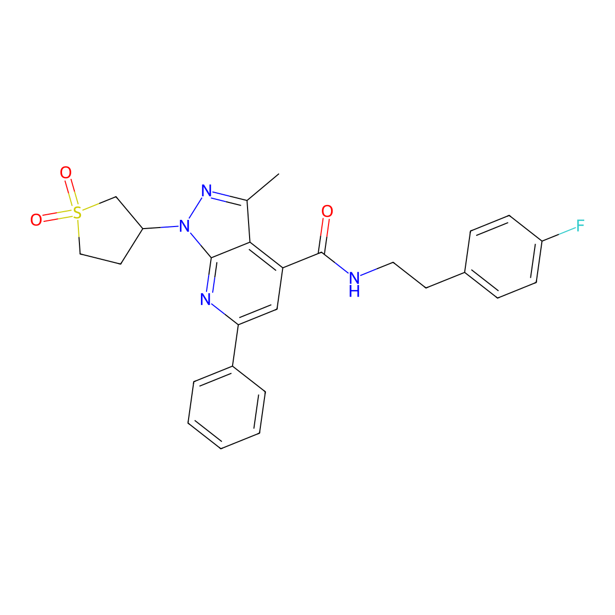 1-(1,1-dioxidotetrahydrothiophen-3-yl)-N-(4-fluorophenethyl)-3-methyl-6-phenyl-1H-pyrazolo[3,4-b]pyridine-4-carboxamide molecular structure, CAS 1021224-21-4