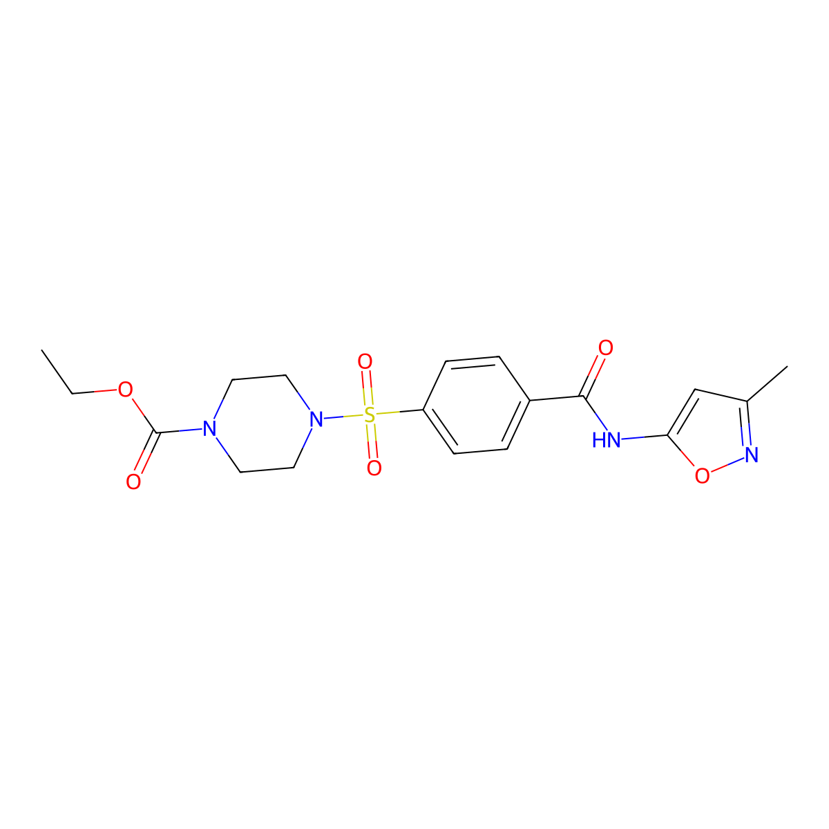 Ethyl 4-{4-[(3-methyl-1,2-oxazol-5-yl)carbamoyl]benzenesulfonyl}piperazine-1-carboxylate molecular structure, CAS 1021224-24-7