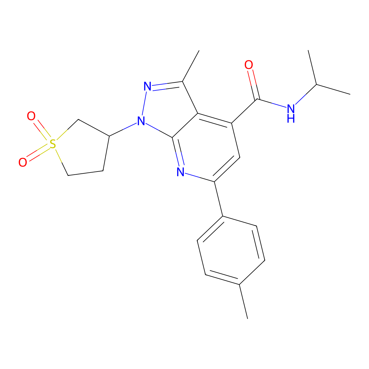 1-(1,1-dioxidotetrahydrothiophen-3-yl)-N-isopropyl-3-methyl-6-(p-tolyl)-1H-pyrazolo[3,4-b]pyridine-4-carboxamide molecular structure, CAS 1021224-33-8