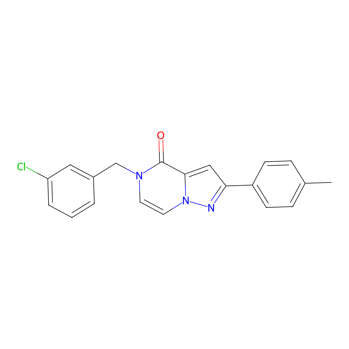 5-[(3-chlorophenyl)methyl]-2-(4-methylphenyl)-4H,5H-pyrazolo[1,5-a]pyrazin-4-one molecular structure, CAS 1021224-34-9