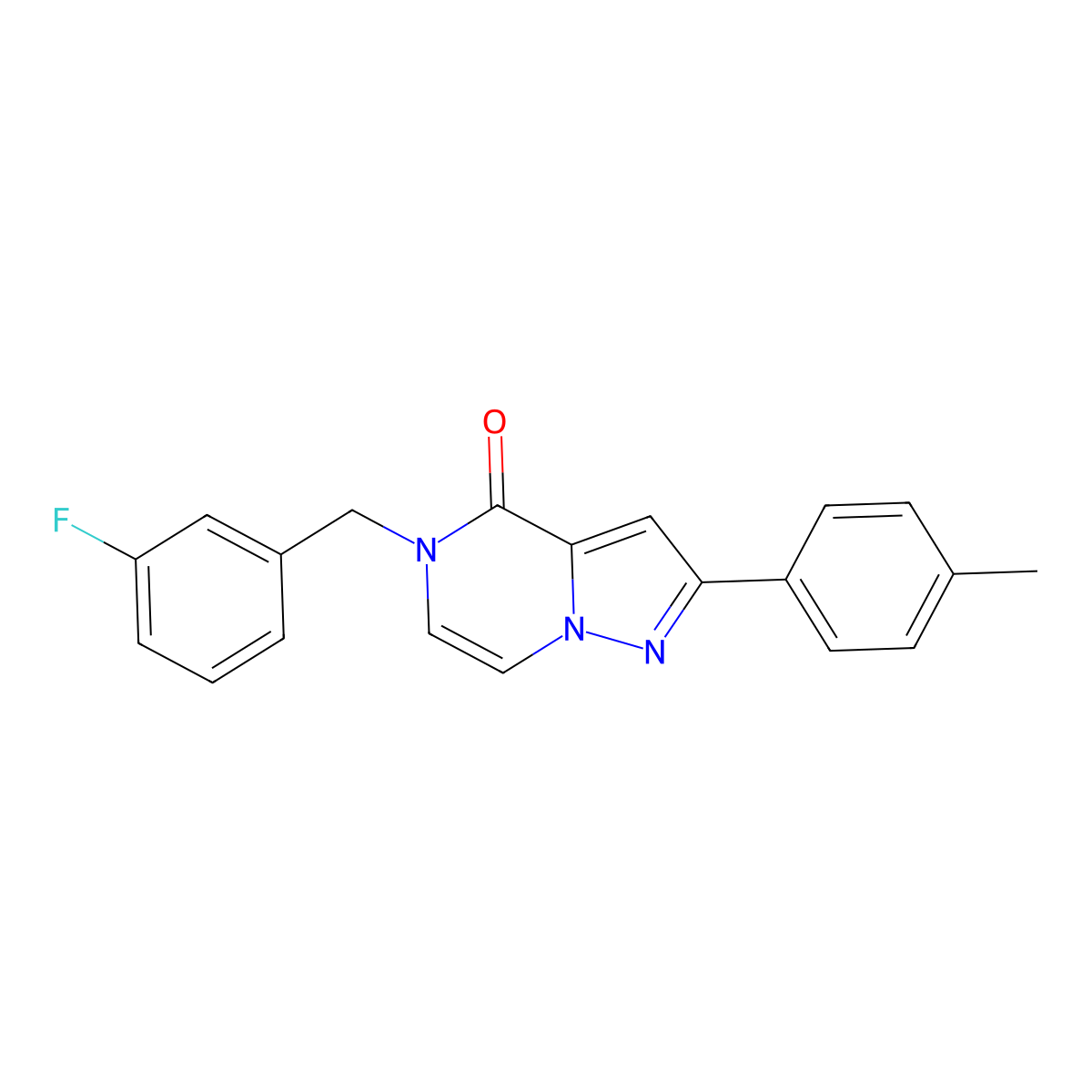 5-[(3-fluorophenyl)methyl]-2-(4-methylphenyl)-4H,5H-pyrazolo[1,5-a]pyrazin-4-one molecular structure, CAS 1021224-38-3