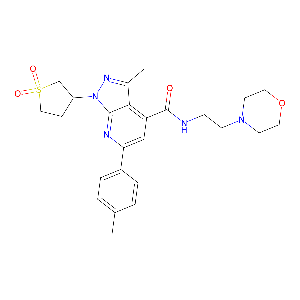 1-(1,1-dioxidotetrahydrothiophen-3-yl)-3-methyl-N-(2-morpholinoethyl)-6-(p-tolyl)-1H-pyrazolo[3,4-b]pyridine-4-carboxamide molecular structure, CAS 1021224-41-8