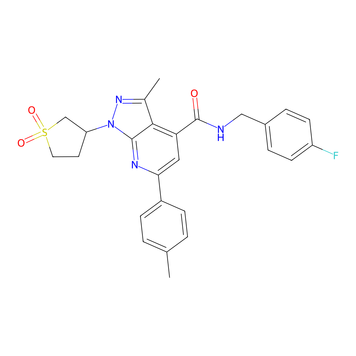 1-(1,1-dioxidotetrahydrothiophen-3-yl)-N-(4-fluorobenzyl)-3-methyl-6-(p-tolyl)-1H-pyrazolo[3,4-b]pyridine-4-carboxamide molecular structure, CAS 1021224-45-2