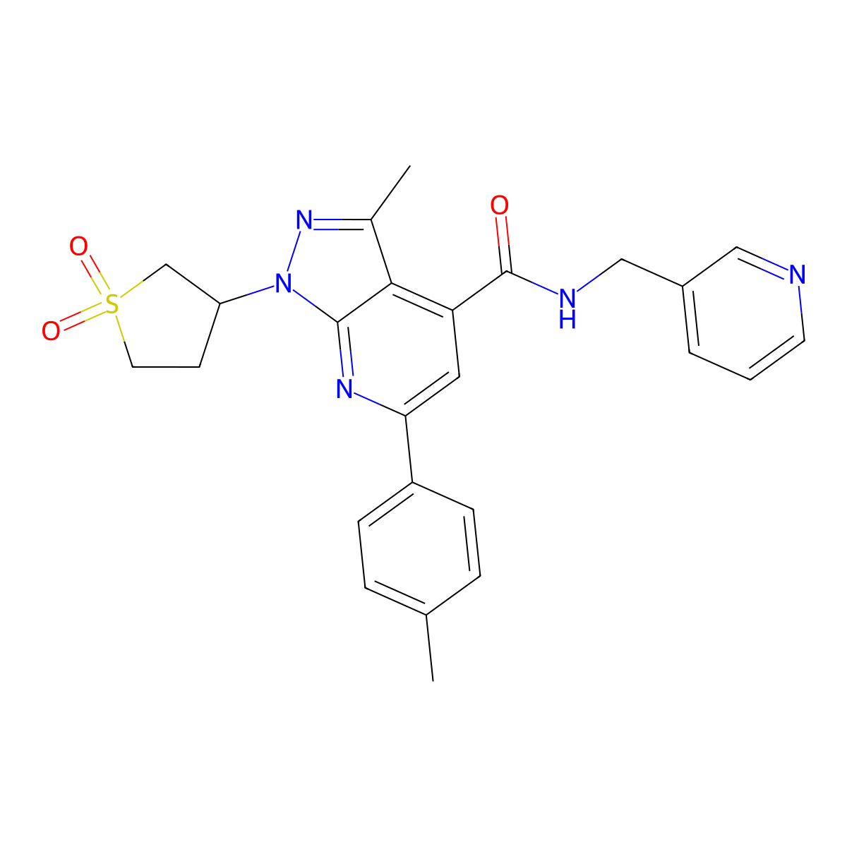 1-(1,1-dioxidotetrahydrothiophen-3-yl)-3-methyl-N-(pyridin-3-ylmethyl)-6-(p-tolyl)-1H-pyrazolo[3,4-b]pyridine-4-carboxamide molecular structure, CAS 1021224-49-6