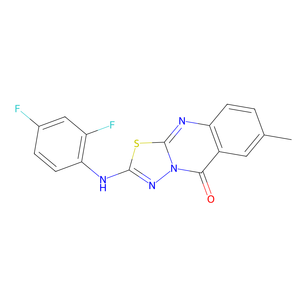 2-[(2,4-difluorophenyl)amino]-7-methyl-5H-[1,3,4]thiadiazolo[2,3-b]quinazolin-5-one molecular structure, CAS 1021224-62-3