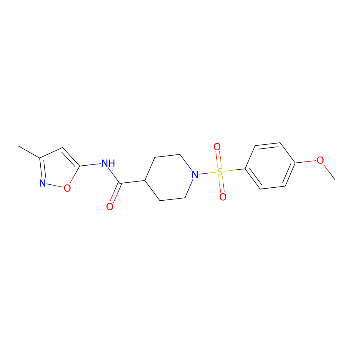 1-(4-methoxybenzenesulfonyl)-N-(3-methyl-1,2-oxazol-5-yl)piperidine-4-carboxamide molecular structure, CAS 1021224-63-4