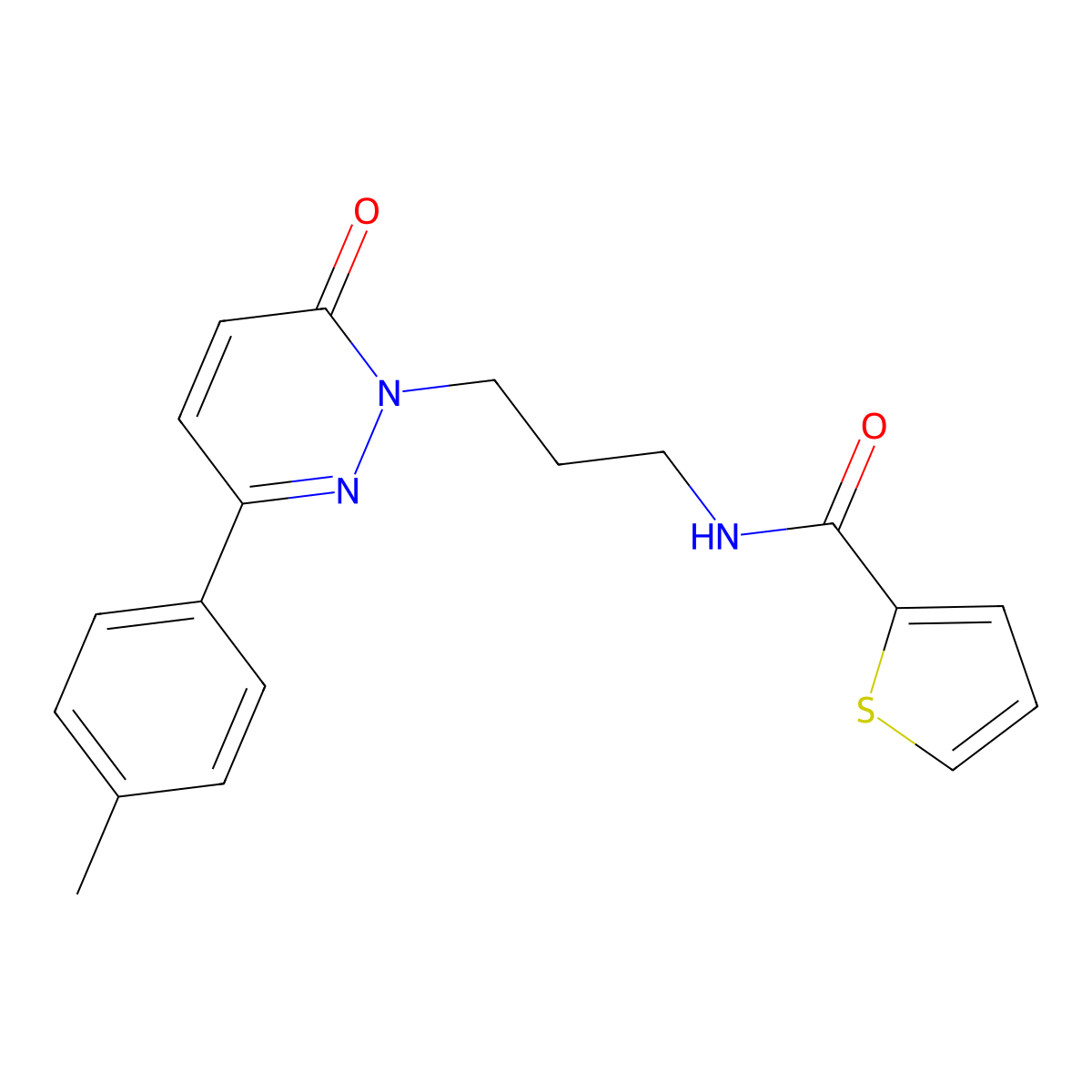 N-{3-[3-(4-methylphenyl)-6-oxo-1,6-dihydropyridazin-1-yl]propyl}thiophene-2-carboxamide molecular structure, CAS 1021224-66-7