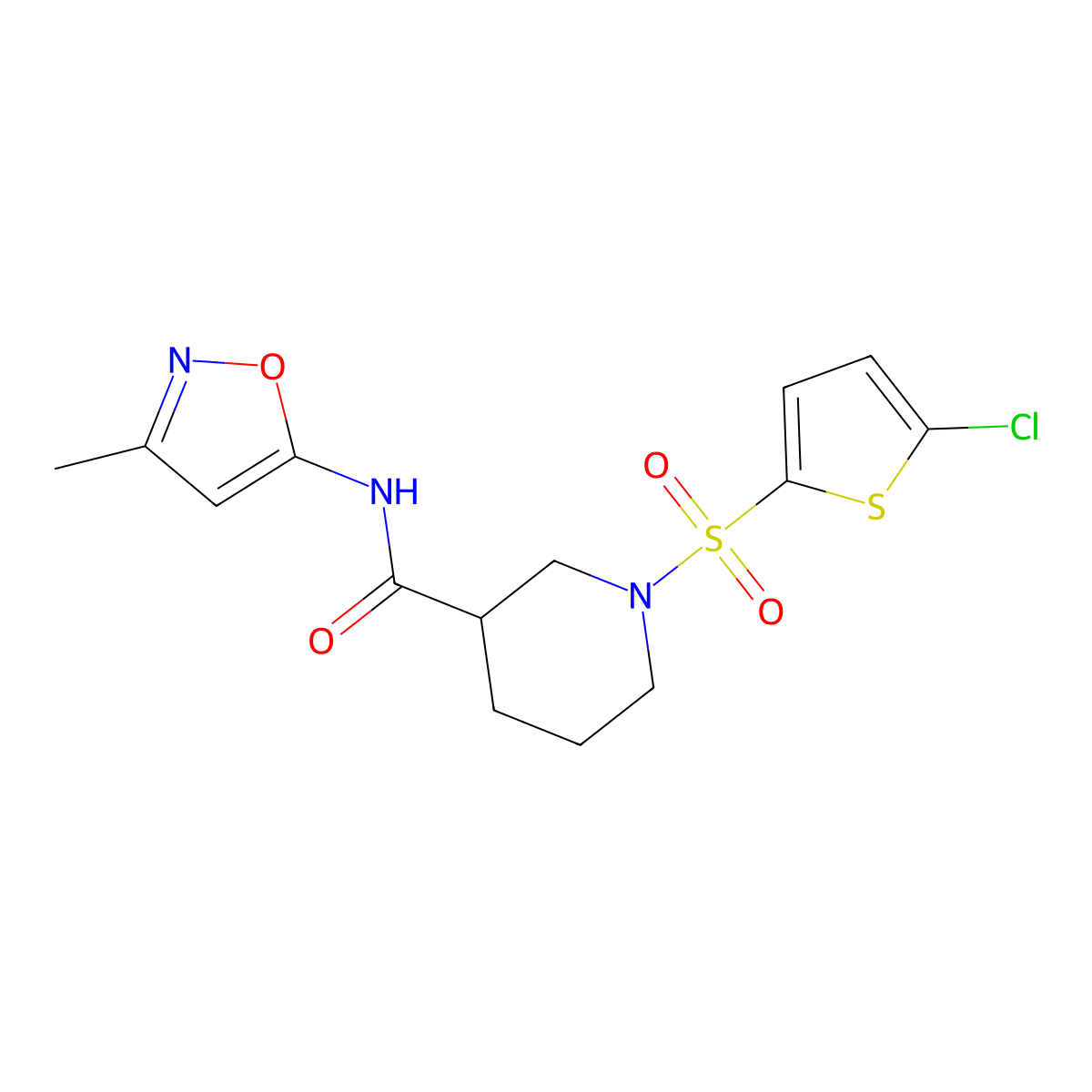 1-((5-chlorothiophen-2-yl)sulfonyl)-N-(3-methylisoxazol-5-yl)piperidine-3-carboxamide molecular structure, CAS 1021224-67-8