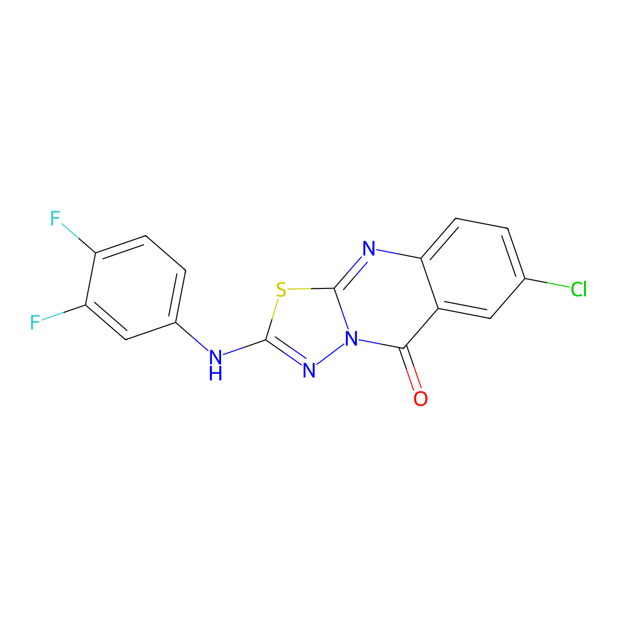 7-chloro-2-[(3,4-difluorophenyl)amino]-5H-[1,3,4]thiadiazolo[2,3-b]quinazolin-5-one molecular structure, CAS 1021224-69-0