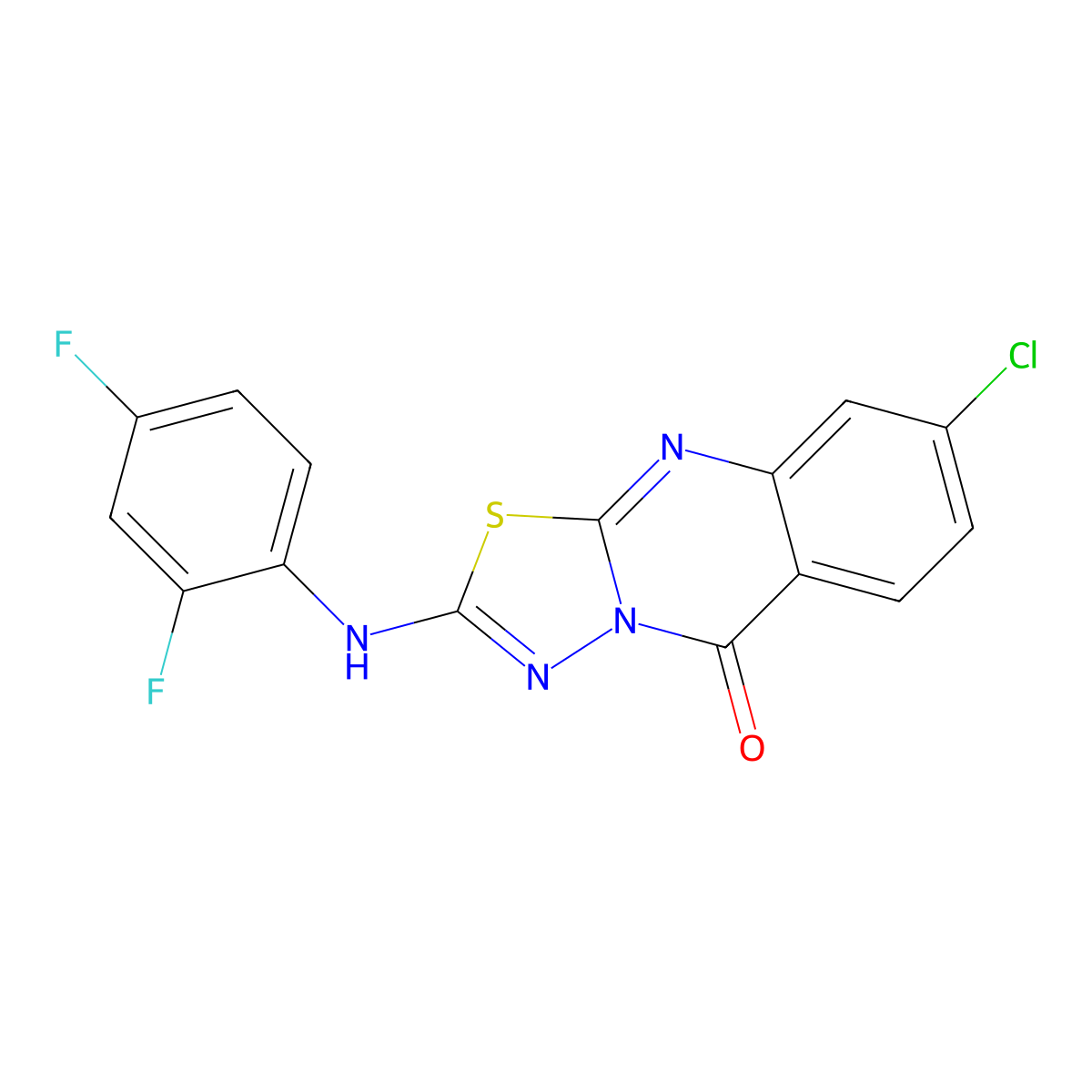 8-chloro-2-[(2,4-difluorophenyl)amino]-5H-[1,3,4]thiadiazolo[2,3-b]quinazolin-5-one molecular structure, CAS 1021224-73-6