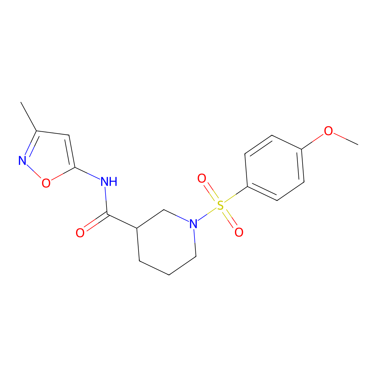 1-((4-methoxyphenyl)sulfonyl)-N-(3-methylisoxazol-5-yl)piperidine-3-carboxamide molecular structure, CAS 1021224-75-8