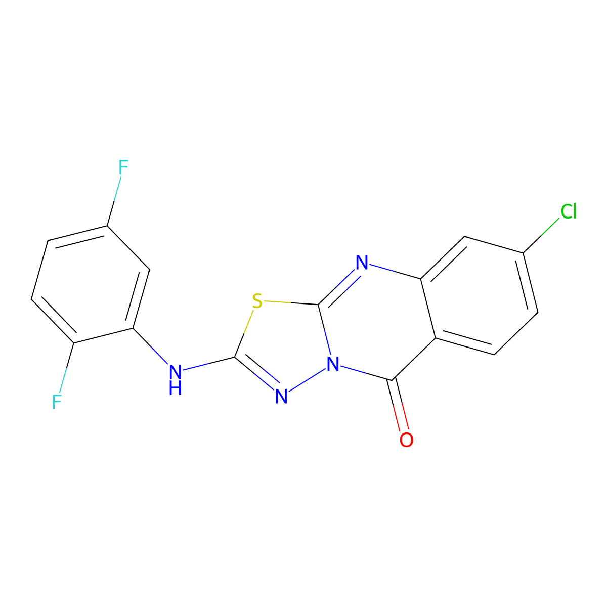 8-chloro-2-[(2,5-difluorophenyl)amino]-5H-[1,3,4]thiadiazolo[2,3-b]quinazolin-5-one molecular structure, CAS 1021224-76-9
