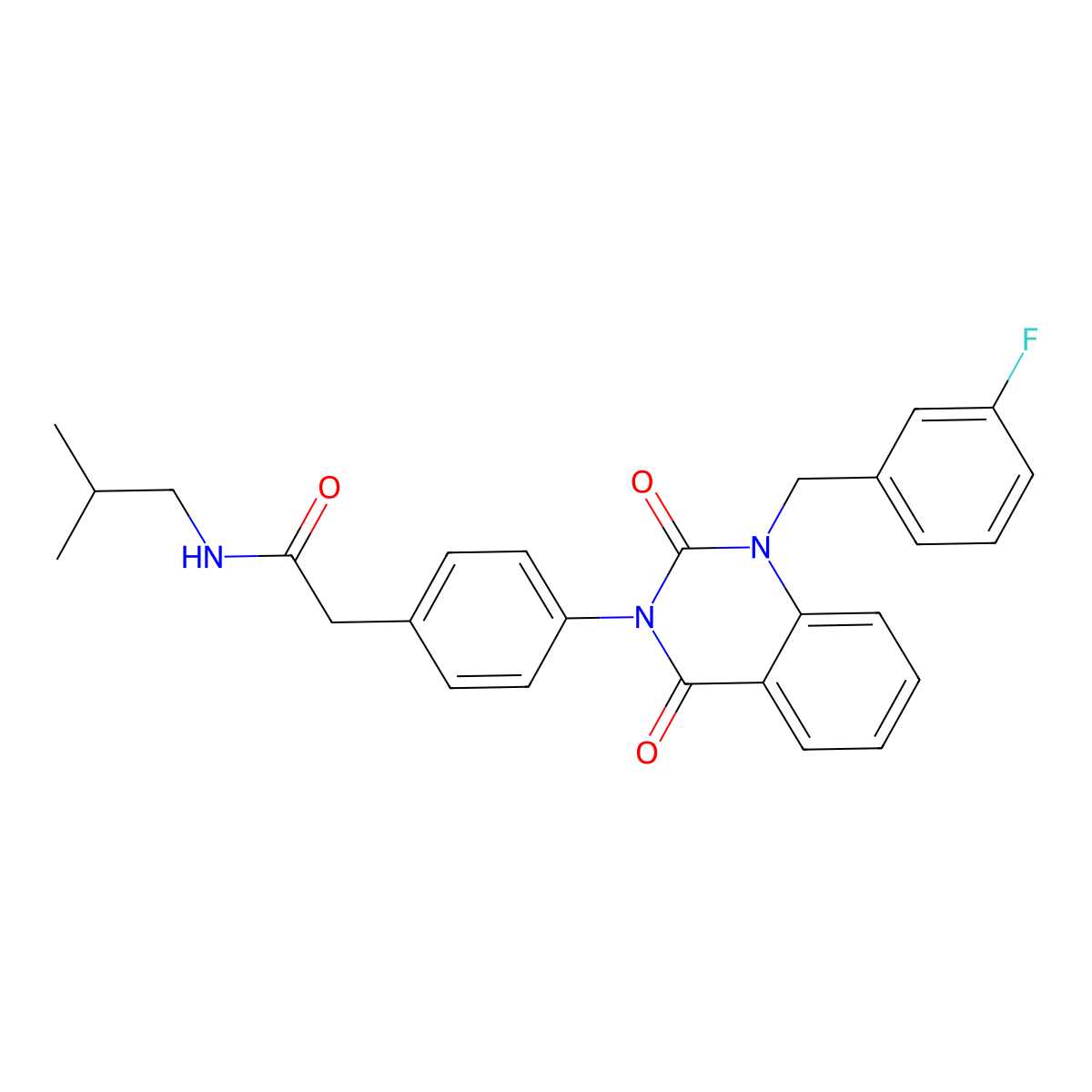 2-(4-(1-(3-fluorobenzyl)-2,4-dioxo-1,2-dihydroquinazolin-3(4H)-yl)phenyl)-N-isobutylacetamide molecular structure, CAS 1021224-81-6