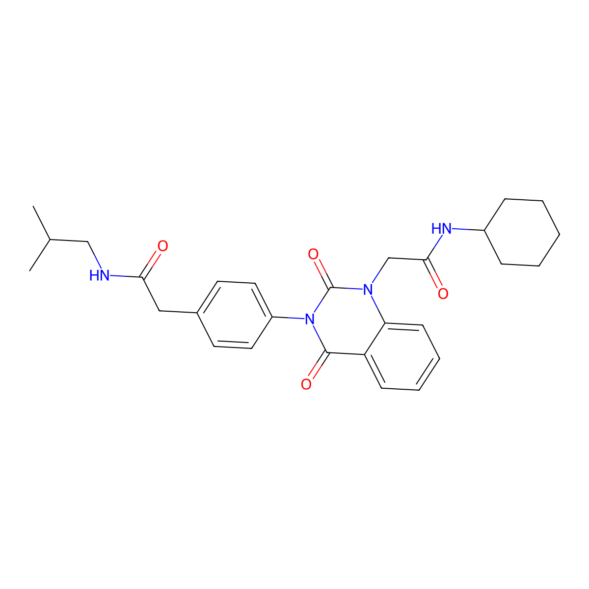 2-(4-{1-[(cyclohexylcarbamoyl)methyl]-2,4-dioxo-1,2,3,4-tetrahydroquinazolin-3-yl}phenyl)-N-(2-methylpropyl)acetamide molecular structure, CAS 1021224-83-8