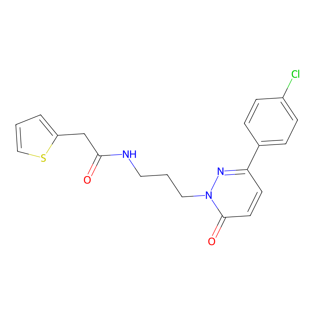 N-{3-[3-(4-chlorophenyl)-6-oxo-1,6-dihydropyridazin-1-yl]propyl}-2-(thiophen-2-yl)acetamide molecular structure, CAS 1021224-87-2