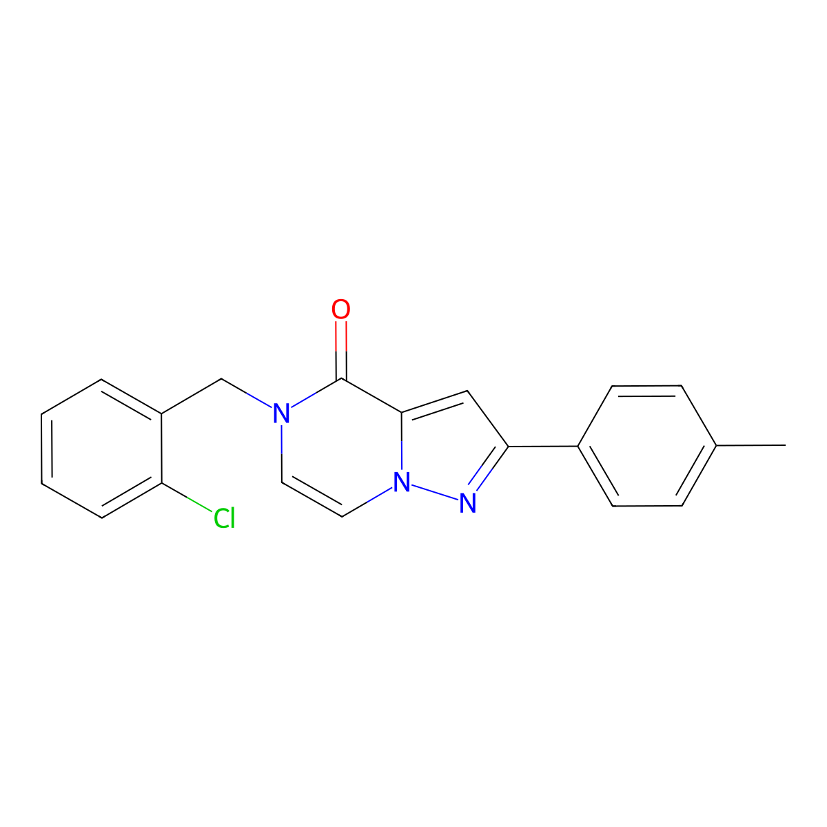 5-[(2-chlorophenyl)methyl]-2-(4-methylphenyl)-4H,5H-pyrazolo[1,5-a]pyrazin-4-one molecular structure, CAS 1021224-88-3