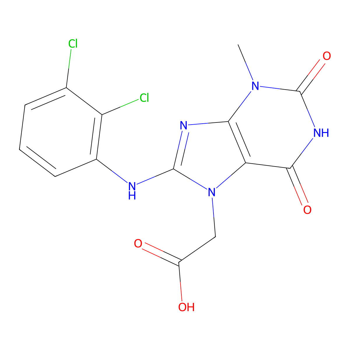 2-(8-((2,3-dichlorophenyl)amino)-3-methyl-2,6-dioxo-2,3-dihydro-1H-purin-7(6H)-yl)acetic acid molecular structure, CAS 1021224-97-4