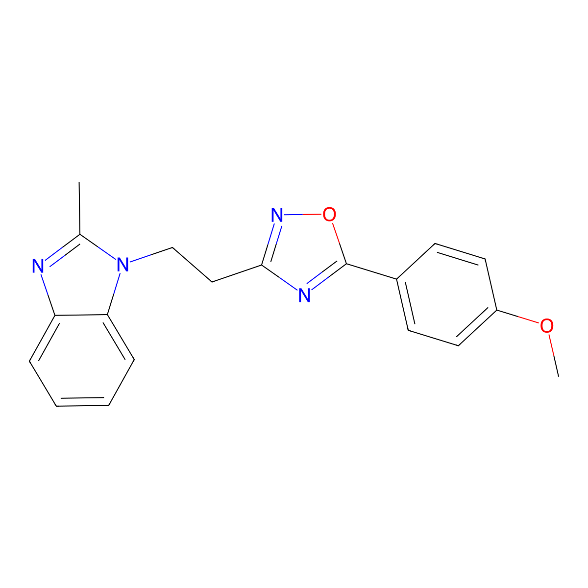 1-{2-[5-(4-methoxyphenyl)-1,2,4-oxadiazol-3-yl]ethyl}-2-methyl-1H-benzimidazole molecular structure, CAS 1021225-01-3