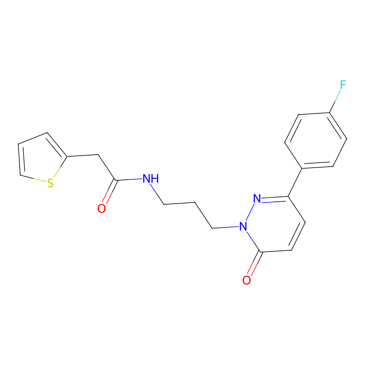N-(3-(3-(4-fluorophenyl)-6-oxopyridazin-1(6H)-yl)propyl)-2-(thiophen-2-yl)acetamide molecular structure, CAS 1021225-04-6