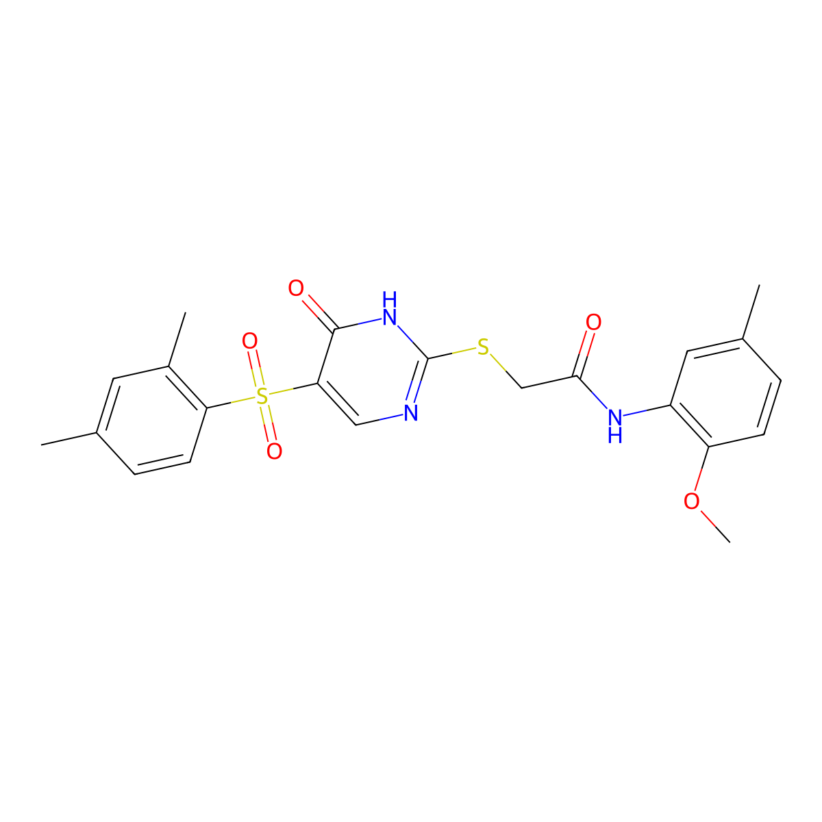 2-{[5-(2,4-dimethylbenzenesulfonyl)-6-oxo-1,6-dihydropyrimidin-2-yl]sulfanyl}-N-(2-methoxy-5-methylphenyl)acetamide molecular structure, CAS 1021225-08-0