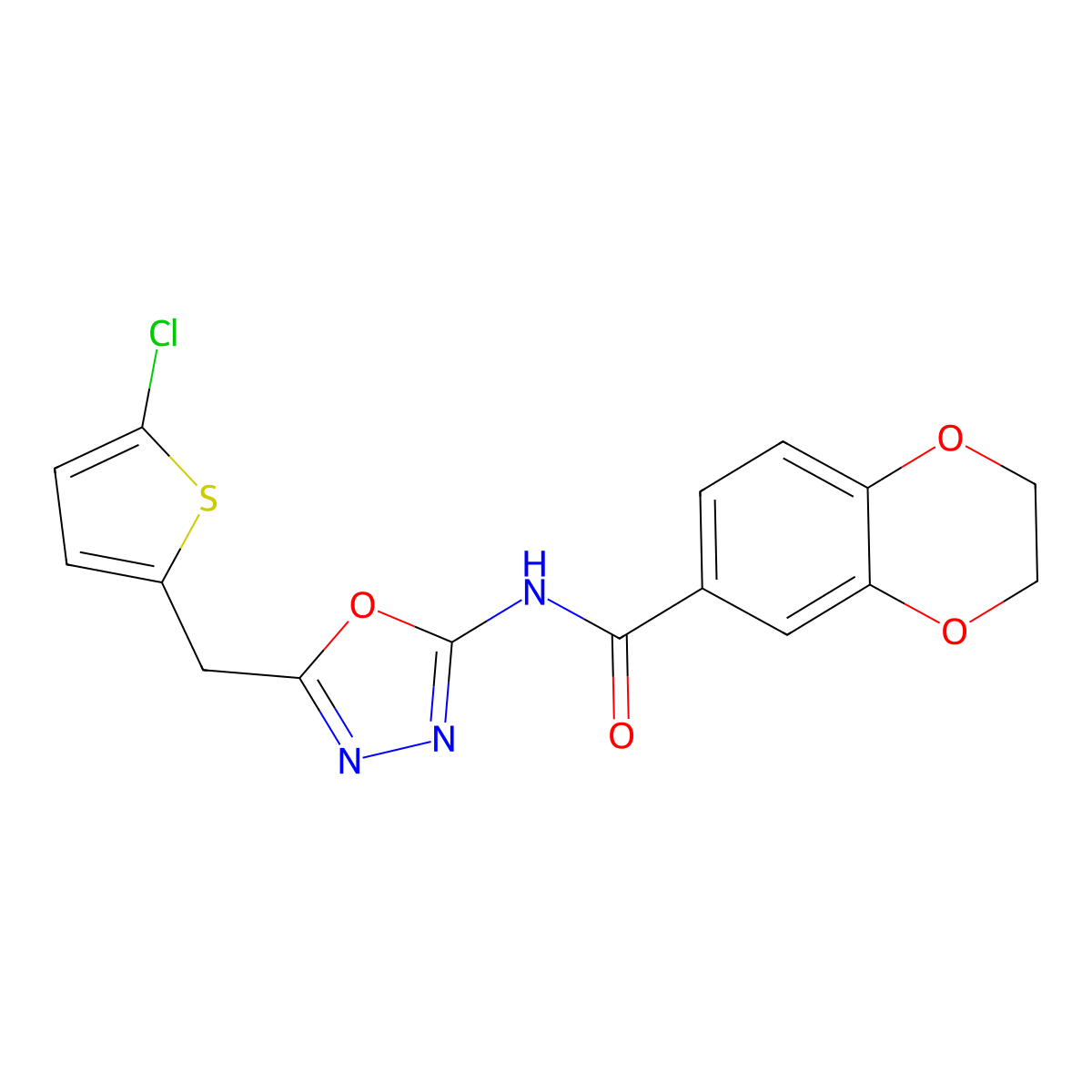 N-{5-[(5-chlorothiophen-2-yl)methyl]-1,3,4-oxadiazol-2-yl}-2,3-dihydro-1,4-benzodioxine-6-carboxamide molecular structure, CAS 1021225-12-6