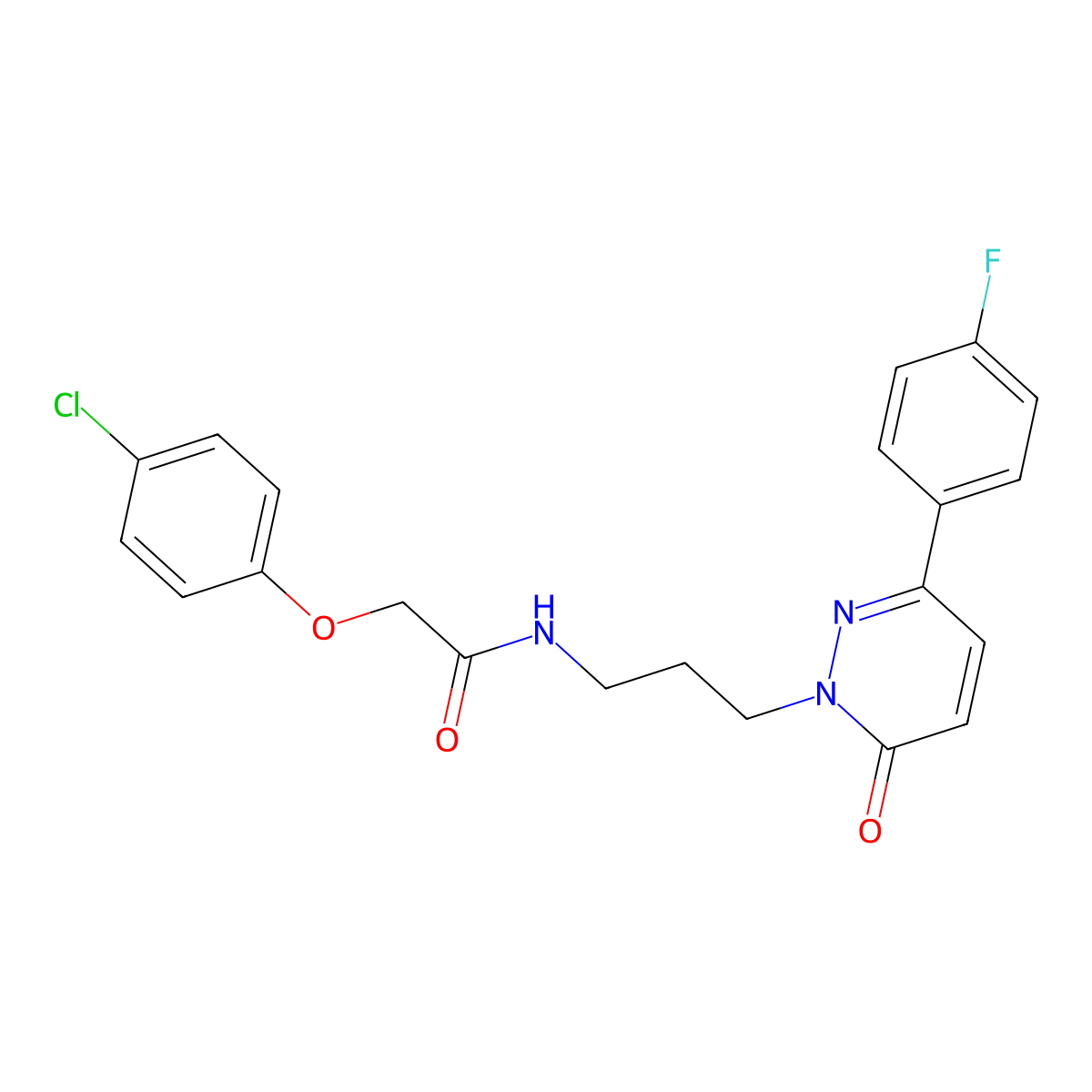 2-(4-chlorophenoxy)-N-(3-(3-(4-fluorophenyl)-6-oxopyridazin-1(6H)-yl)propyl)acetamide molecular structure, CAS 1021225-16-0
