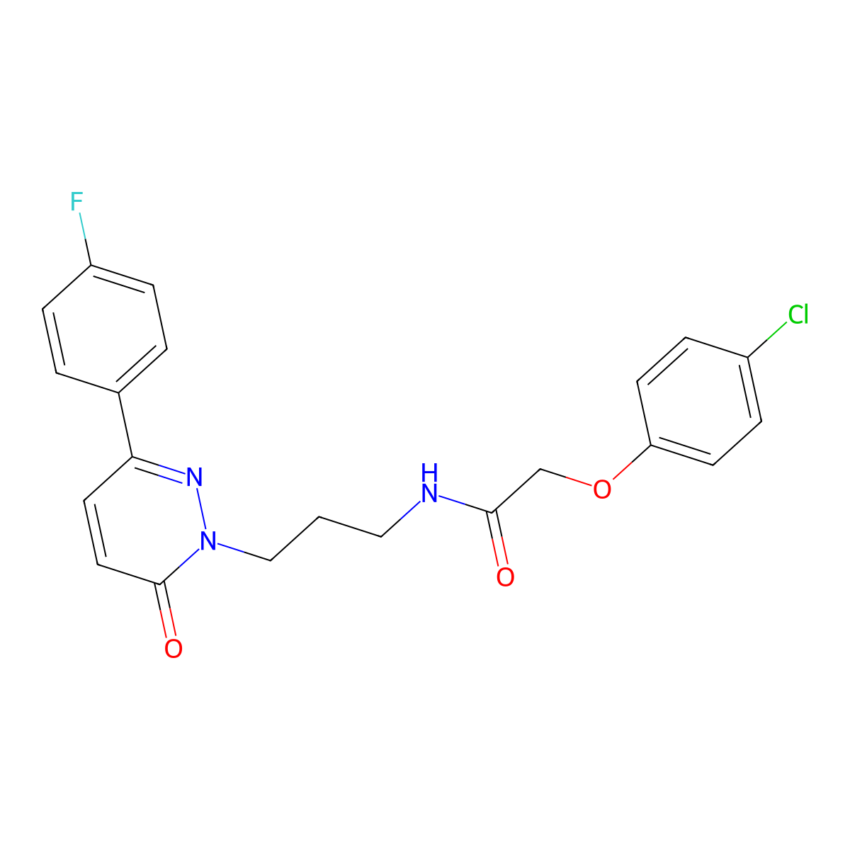 2-(4-chlorophenoxy)-N-(3-(3-(4-fluorophenyl)-6-oxopyridazin-1(6H)-yl)propyl)acetamide molecular structure, CAS 1021225-16-0