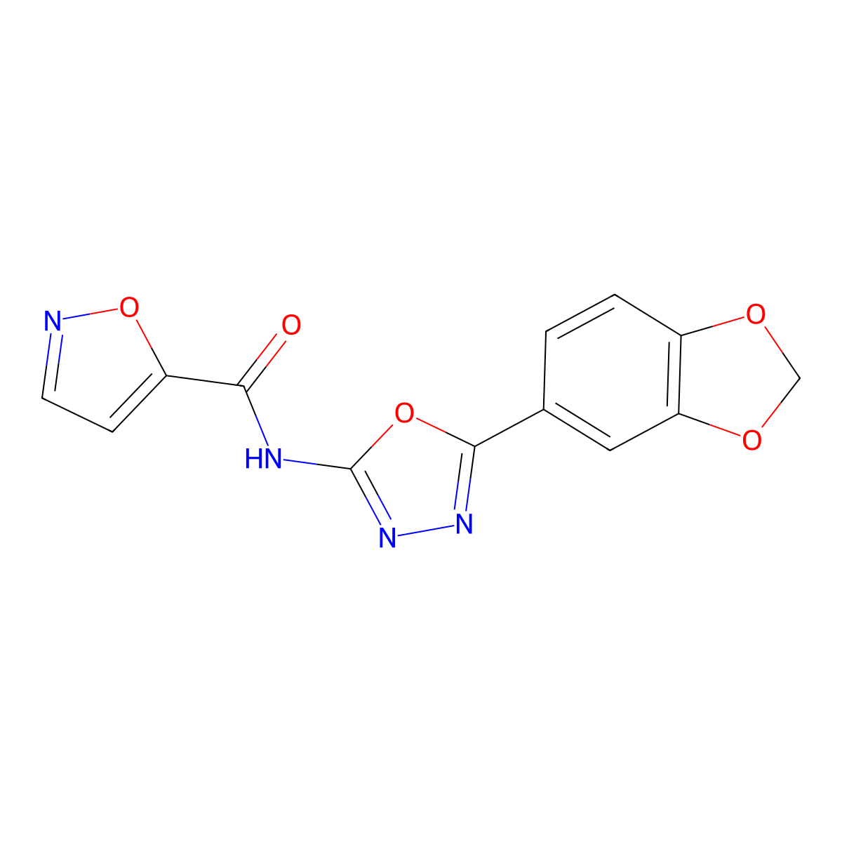 N-[5-(2H-1,3-benzodioxol-5-yl)-1,3,4-oxadiazol-2-yl]-1,2-oxazole-5-carboxamide molecular structure, CAS 1021225-17-1