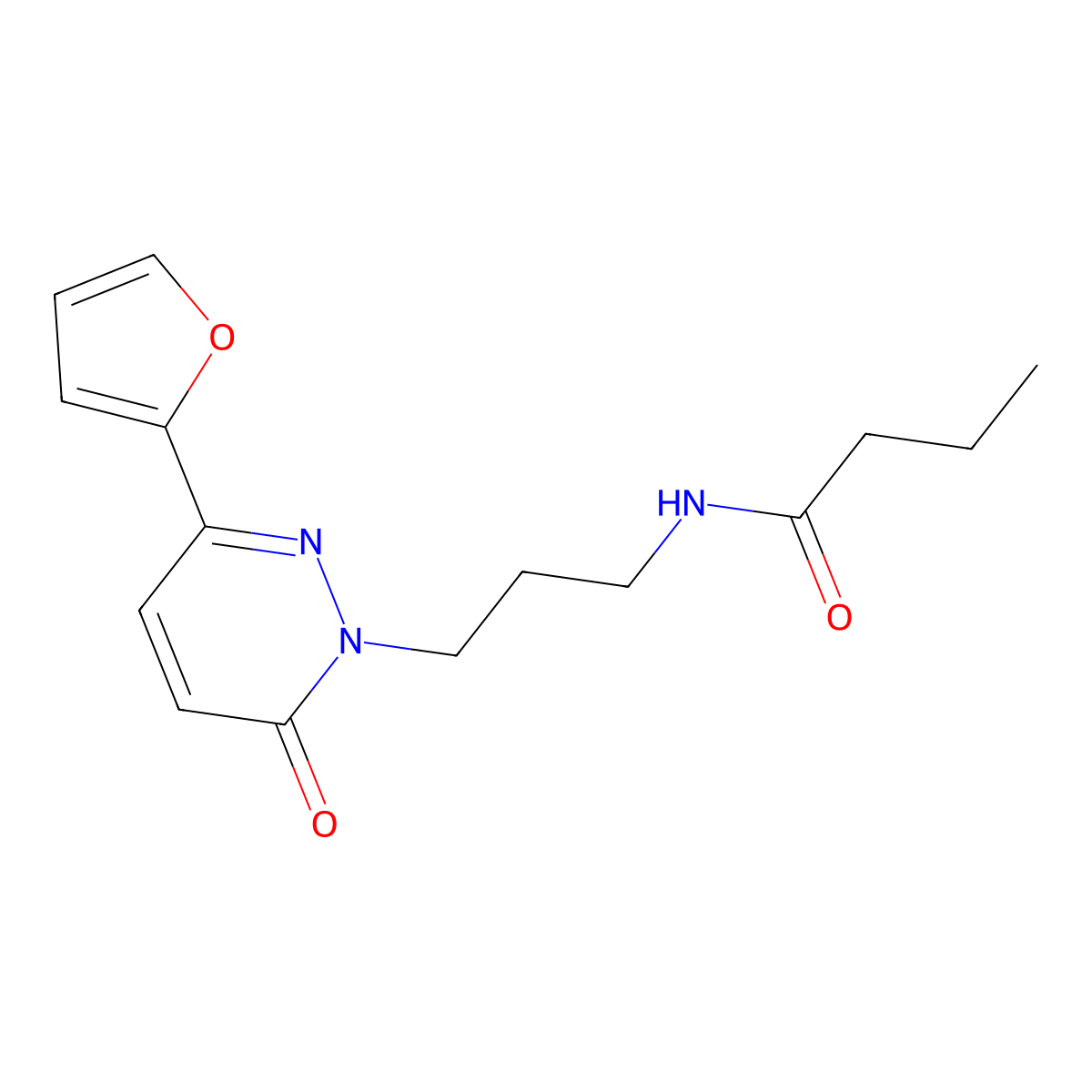 N-{3-[3-(furan-2-yl)-6-oxo-1,6-dihydropyridazin-1-yl]propyl}butanamide molecular structure, CAS 1021225-20-6