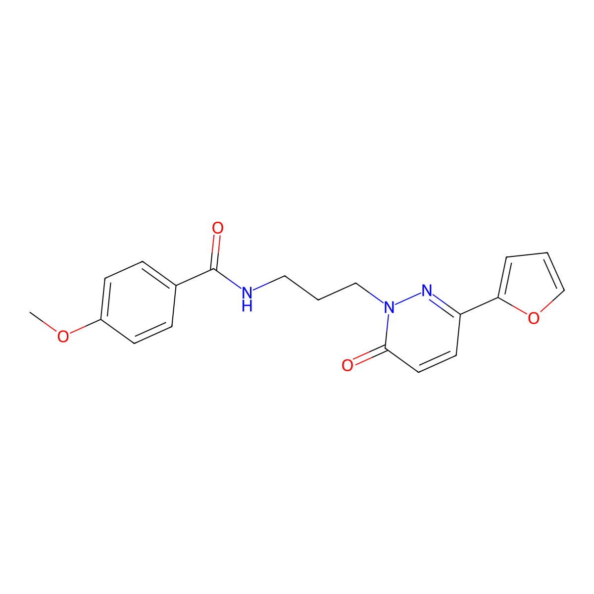 N-{3-[3-(furan-2-yl)-6-oxo-1,6-dihydropyridazin-1-yl]propyl}-4-methoxybenzamide molecular structure, CAS 1021225-23-9